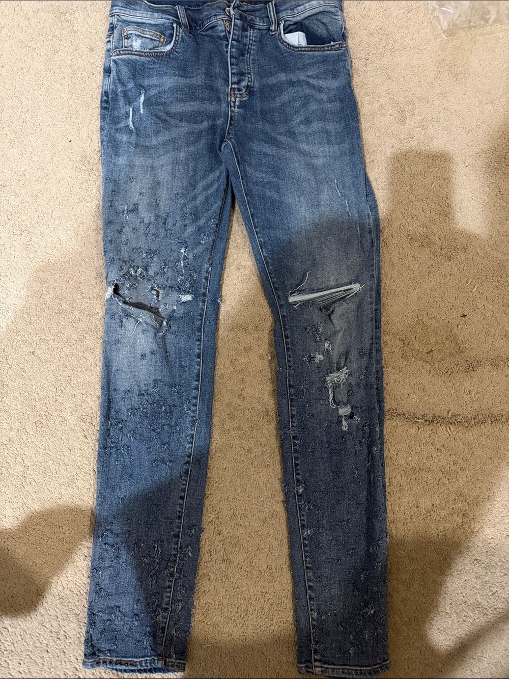 AMIRI Mens Distressed Skinny Jeans - Blue Wash